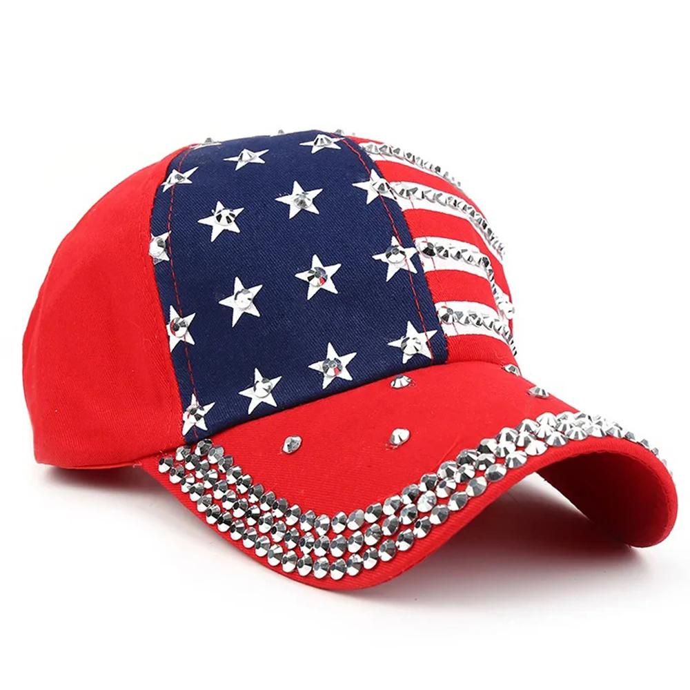 Унисекс Бейсболка Флаг США Алмазные заклепки Регулируемая Snapback Модная Кепка Gorras