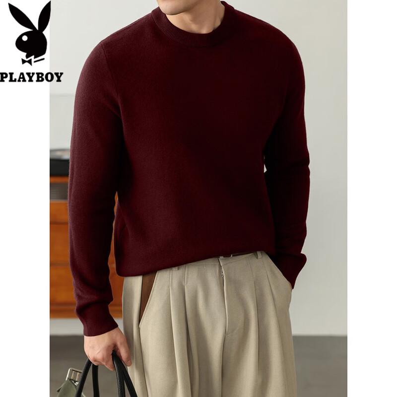 PLAYBOY Men's Pure Wool Crew Neck Pullover Sweater
