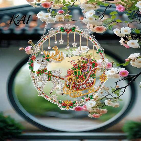 Hanging Rhinestone Ornament Christmas Painting Suncatcher Kit, DIY Faux Pearl Art Crafts for Adults Beginner, Acrylic Xmas