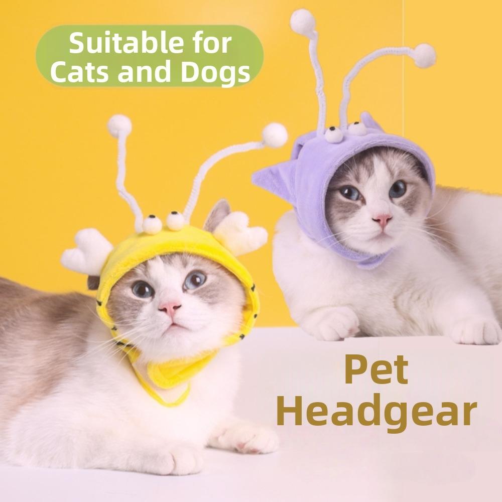 Warm Plush Headgear Cat Bee Headdress with Teaser Stick Hat Pet Cosplay Headwear Cosplay Party