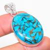 Copper Blue Turquoise Gemstone 925 Sterling Silver Jewelry Pendant 1.81"