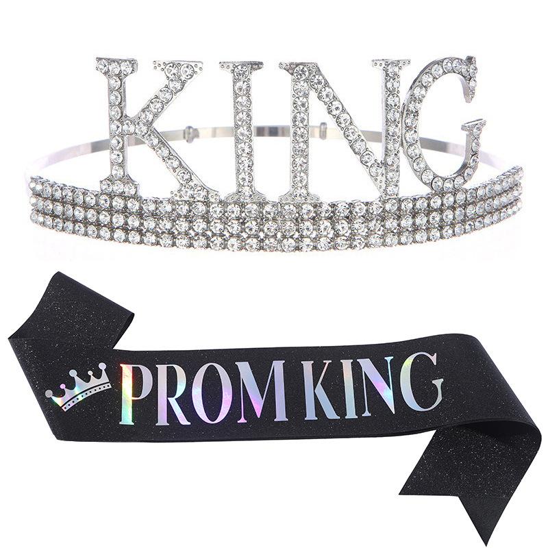 Мужской набор церемониального пояса с блестками в виде короны, мужской головной убор «Король выпускного», подарок для выпускного вечера