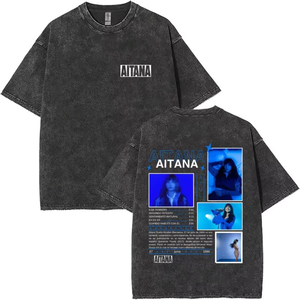 I Love Aitana CUARTO AZUL Washed Vintage Tshirt Men Women Fashion Pop Music TShirts Unisex Casual Oversized Short Sleeve Tshirt
