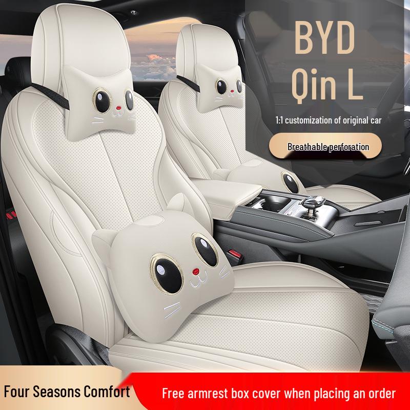 BYD Qin L Compatible Full Leather Car Seat Cushion - All-Season, Five-Seat Design