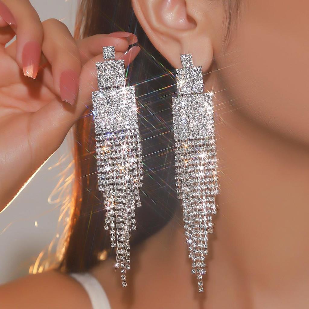 DINGKA Роскошные серьги-пусеты с длинной кисточкой из страз для женщин