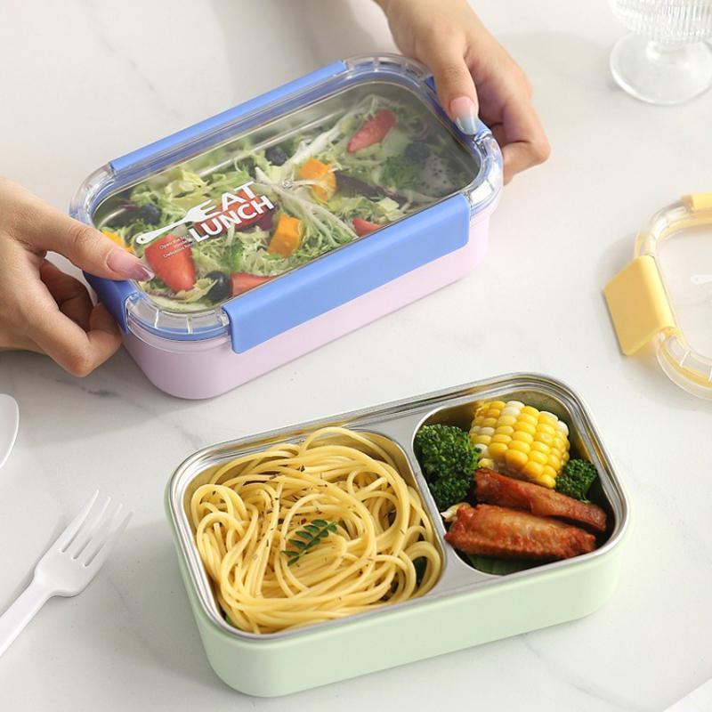 Портативный Ланч-бокс 304 Нержавеющая Сталь Bento Box Можно Греть в Микроволновой Печи Контейнер для Еды для Студентов Сотрудников Офиса с Вилкой Ложкой