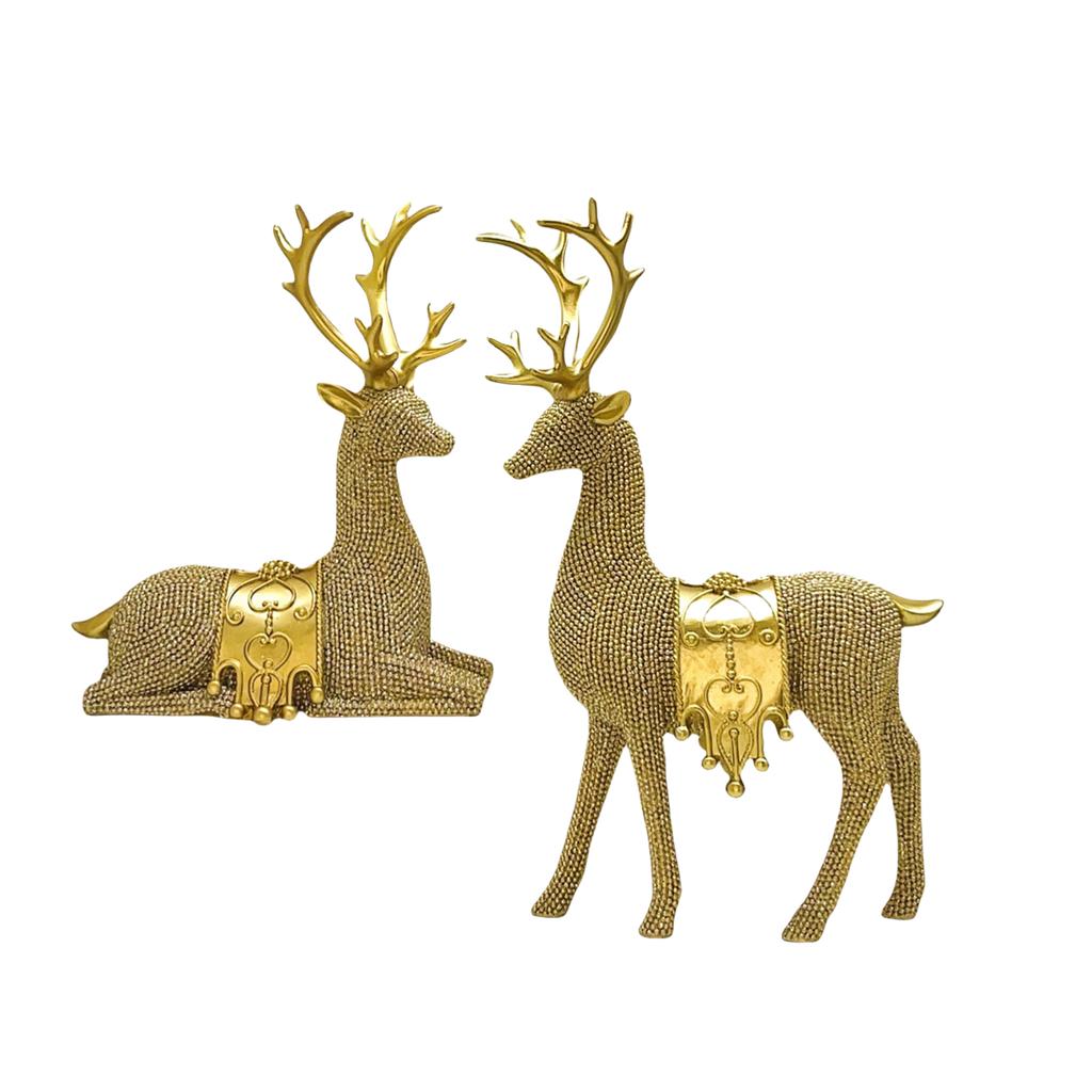 Рождественская фигурка оленя, набор из 2 предметов, миниатюрная скульптура оленя лося из смолы для праздничного домашнего настольного дисплея на полке