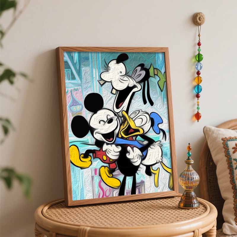 Disney digital oil painting Mickey Mouse Goofy Donald Duck art handmade diy gift home decoration