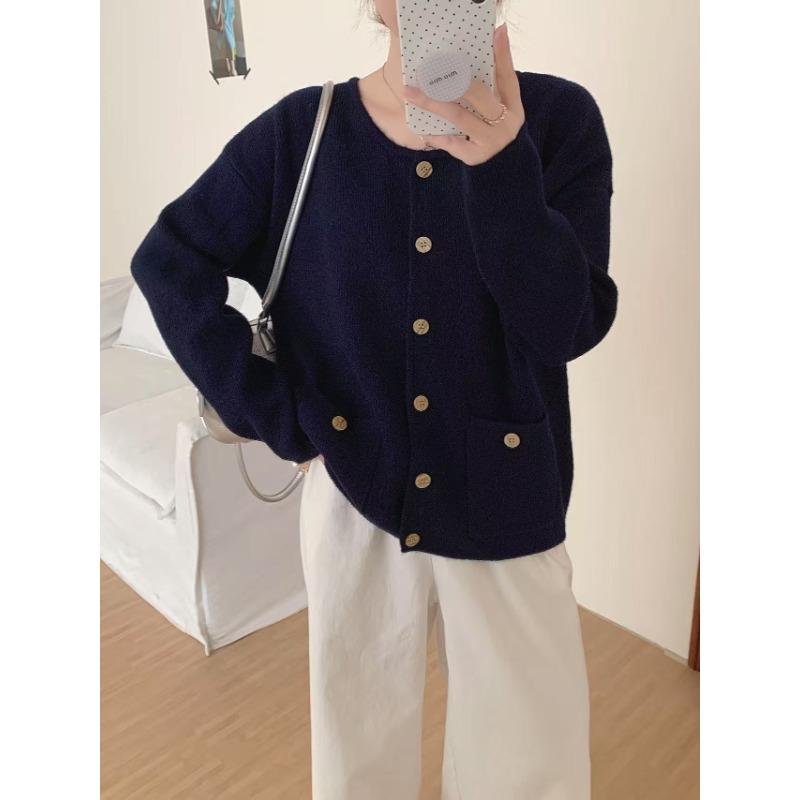 Осенне-зимний новый кардиган крупной вязки на пуговицах с круглым вырезом, женский свободный тонкий универсальный свитер, женское пальто