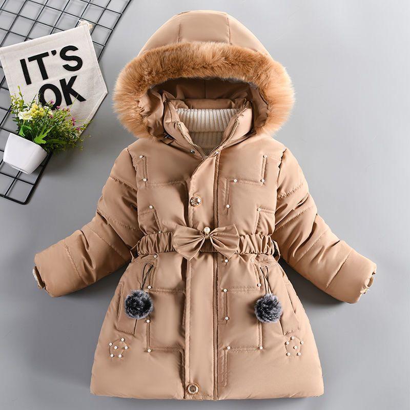2023 New Thick Keep Warm Winter Girls Jacket Detachable Hat Plush Collar Hooded Coat For Kids 4 Color Children Birthday Present