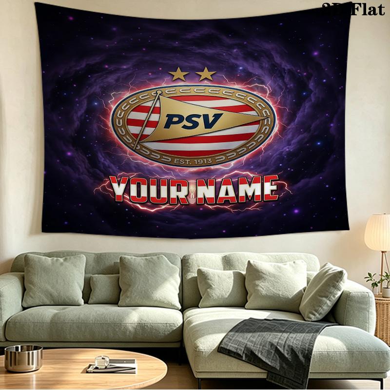 Custom Name PSV Eindhoven Printed Tapestry – Wall Hanging for Bedrooms, Dorms, and Home Decor