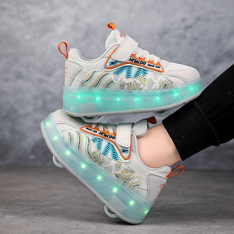 TUINANLE Четырехколесные роликовые туфли для мальчиков и девочек, прогулочная обувь, которая может ходить, скользить и уменьшаться, мигающие огни для школьников