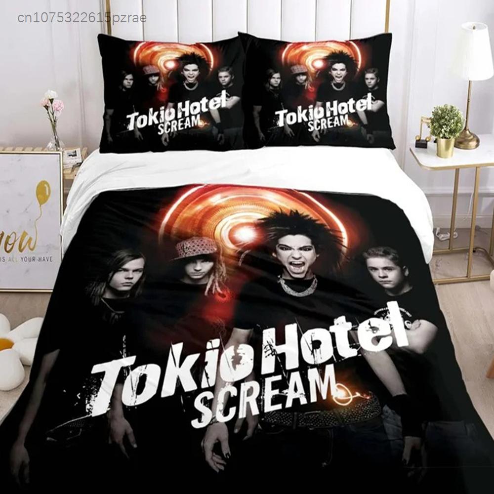 Tokio Hotel 3D-печать Рок-группа Всесезонный пододеяльник Комплекты постельного белья Мягкий пододеяльник и наволочки Одинарный Двуспальный Квин Кинг