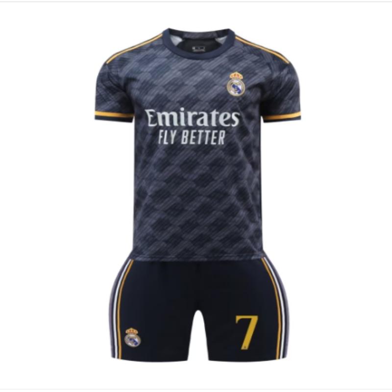 Real Madrid Ronaldo Kids Soccer Jersey Set, Black, Polyester Football Kit for Youth Training and Match