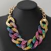 Богемный стиль, красочные массивные хип-хоп панк стразы цепи ожерелье и серьги комплект ювелирных изделий