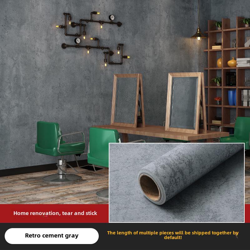 Industrial-Style Gray Micro Cement Self-Adhesive Waterproof Wallpaper for Bedroom or Clothing Store