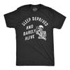 Mens Sleep Deprived and Barely Alive T Shirt Funny Exhausted Skeleton Joke Tee