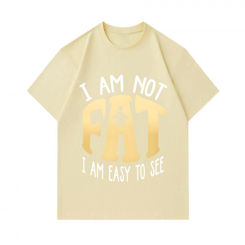 Men's 100% Cotton Crew Neck Short Sleeve T-Shirt, Funny 'I Am Not Fat I Am Easy To See' Letter Print Casual Humorous Top For Daily Wear