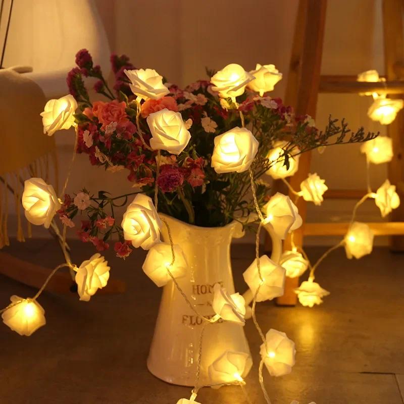 3M 20 LED Simulated White Rose String Light Living Room Bedroom Fairy Light New Year Christmas Valentine's Day Wedding Party Decoration Light