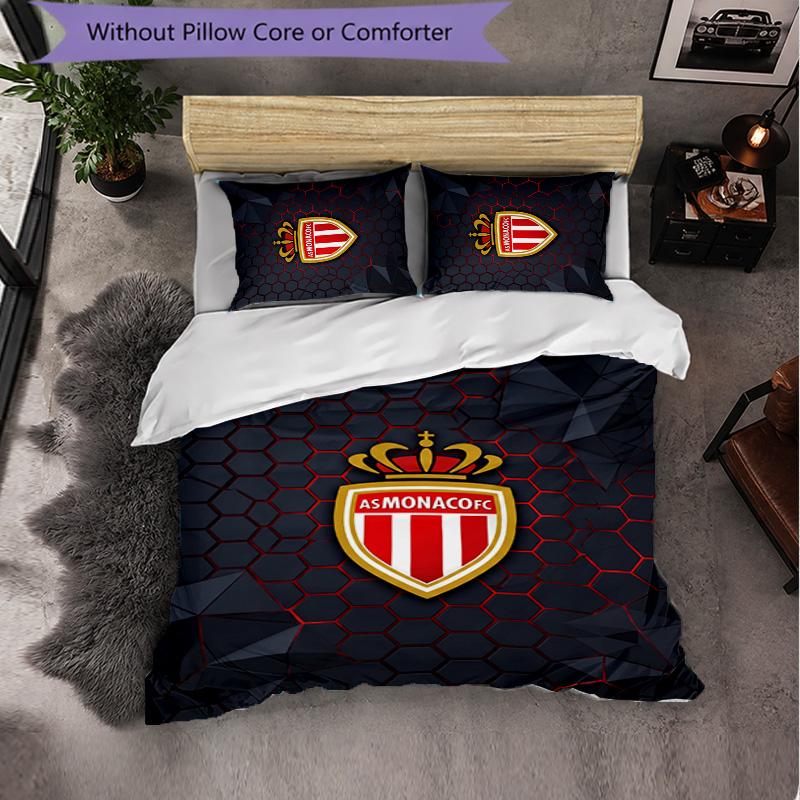Monaco FC Themed Bedding 3Pcs Duvet Cover Set Decorative Bed Linen For Teen Room Home Decoration