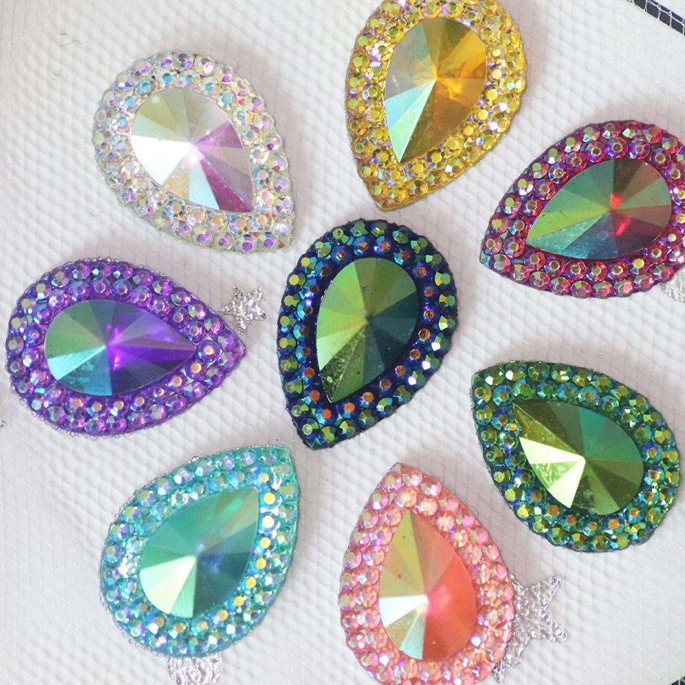 Аппликация ручной работы с плоской задней частью, хрустальные камни, блестящие капли воды, горный хрусталь AB, красочный орнамент из смолы