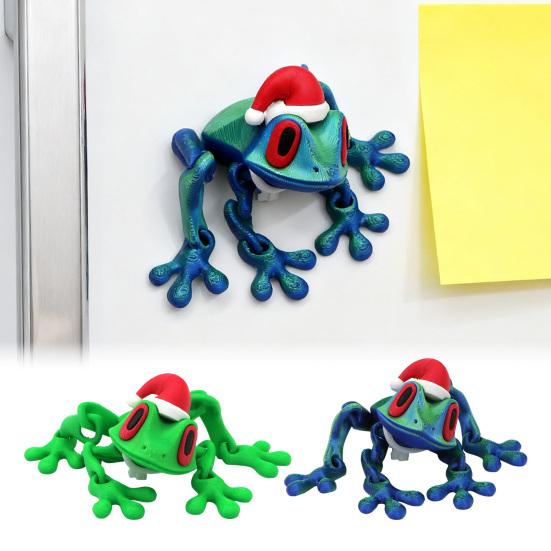 2Pcs Christmas Frog Fridge Magnet 3D Printed Movable Joints Santa Hat Frog Fidget Toy Articulated Animal Figurine Fridge Magnetic Frog Refrigerator