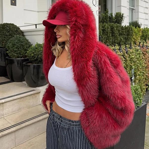 Экологичная куртка с капюшоном из искусственного меха в стиле лисы, женское премиальное пушистое теплое пальто