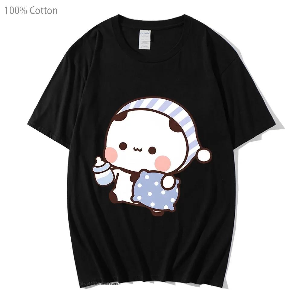Couple Shirts Kawaii Cute BuBu Panda Going To Sleep with DuDu Bear Graphic Tshirt Cotton Men Women Clothes Long Sleeve Tees
