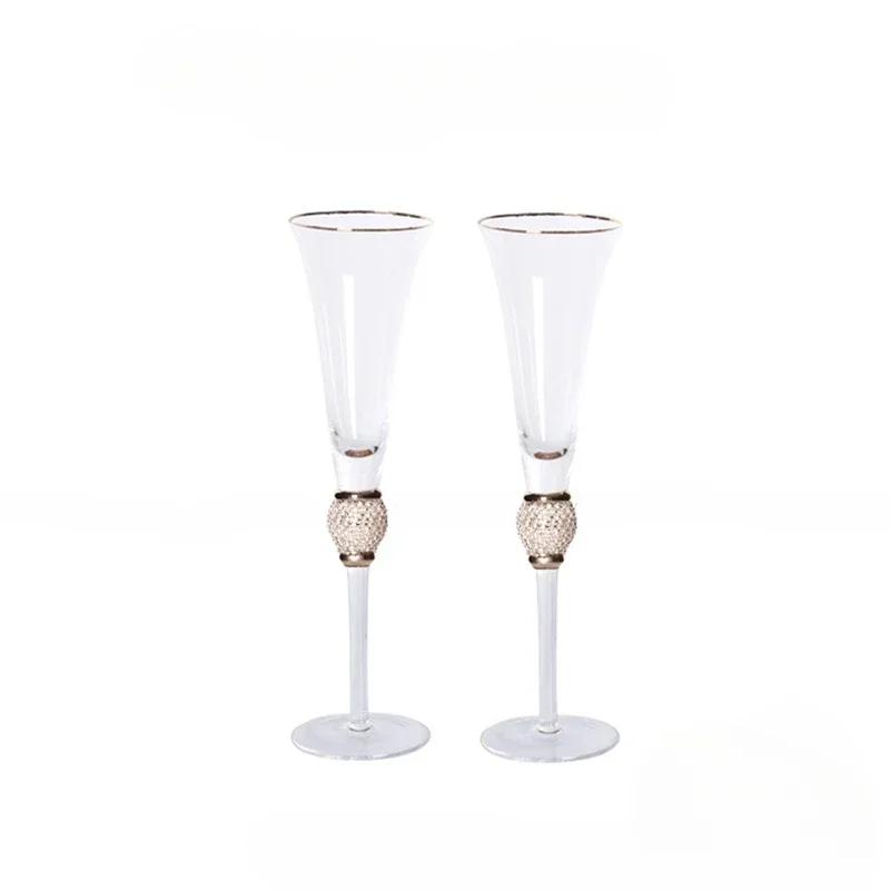 Luxury Crystal Wine Glasses Set - Diamond-Trimmed Gold Rim Stemware for Champagne, Cocktails & Elegant Home Bar Decor