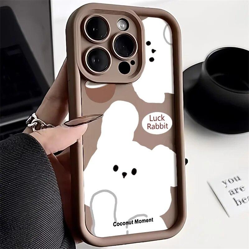 Чехол из жидкого силикона с конфетами для iPhone 11, чехол для iPhone 13 12 14 15 Pro Max XR XS 7 8 Plus SE, чехол с милым медведем и мультяшным кроликом