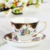 Bone China Cup and Saucers 180ml - Purple Pink Floral Practical Coffee Cup with Gold Trim Elegant Dining Tableware, 1 Set