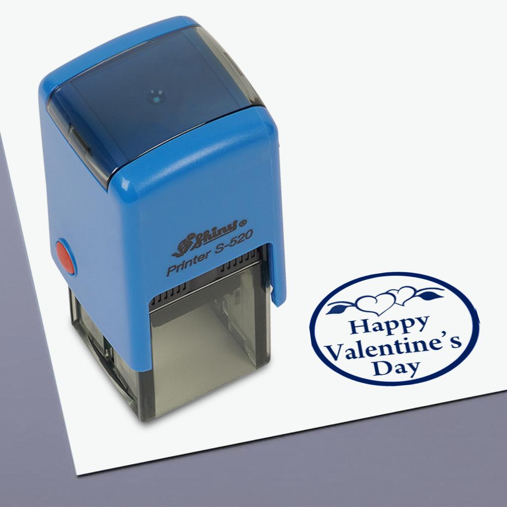 HAPPY VALENTINE'S DAY Round Self Inking Valentine Stamp 20mm Mini Shiny Mounted Rubber Love