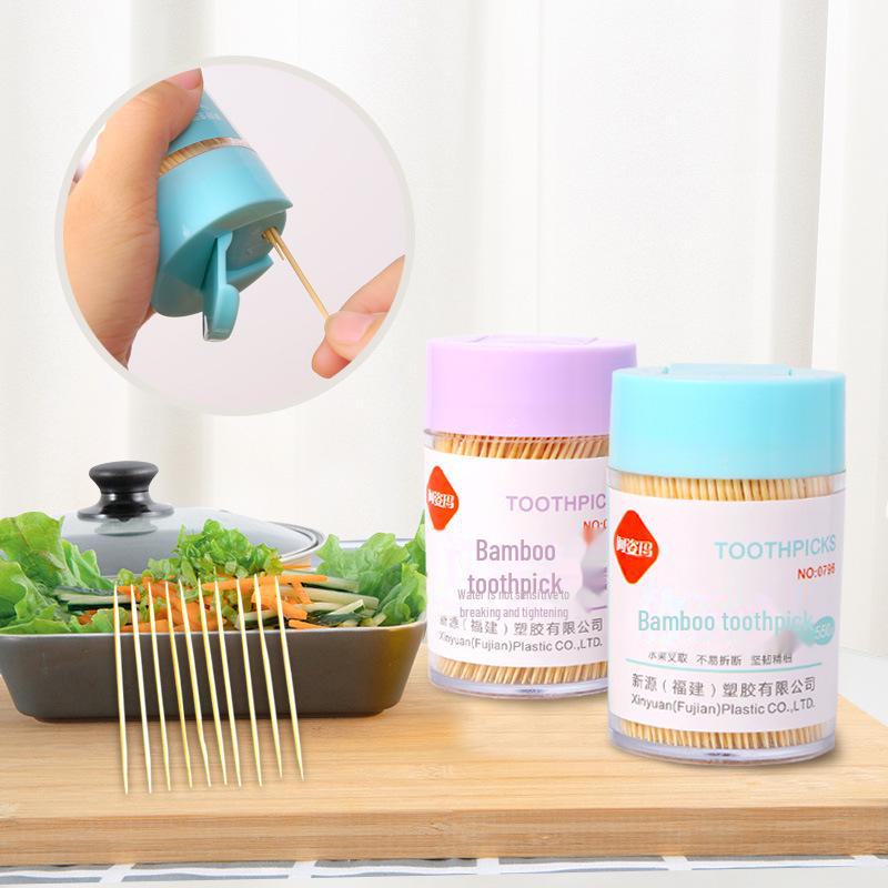 Одноразовая двухсторонняя банка для зубочисток с откидной крышкой - 550 индивидуально упакованных бамбуковых зубочисток для ресторанов и отелей