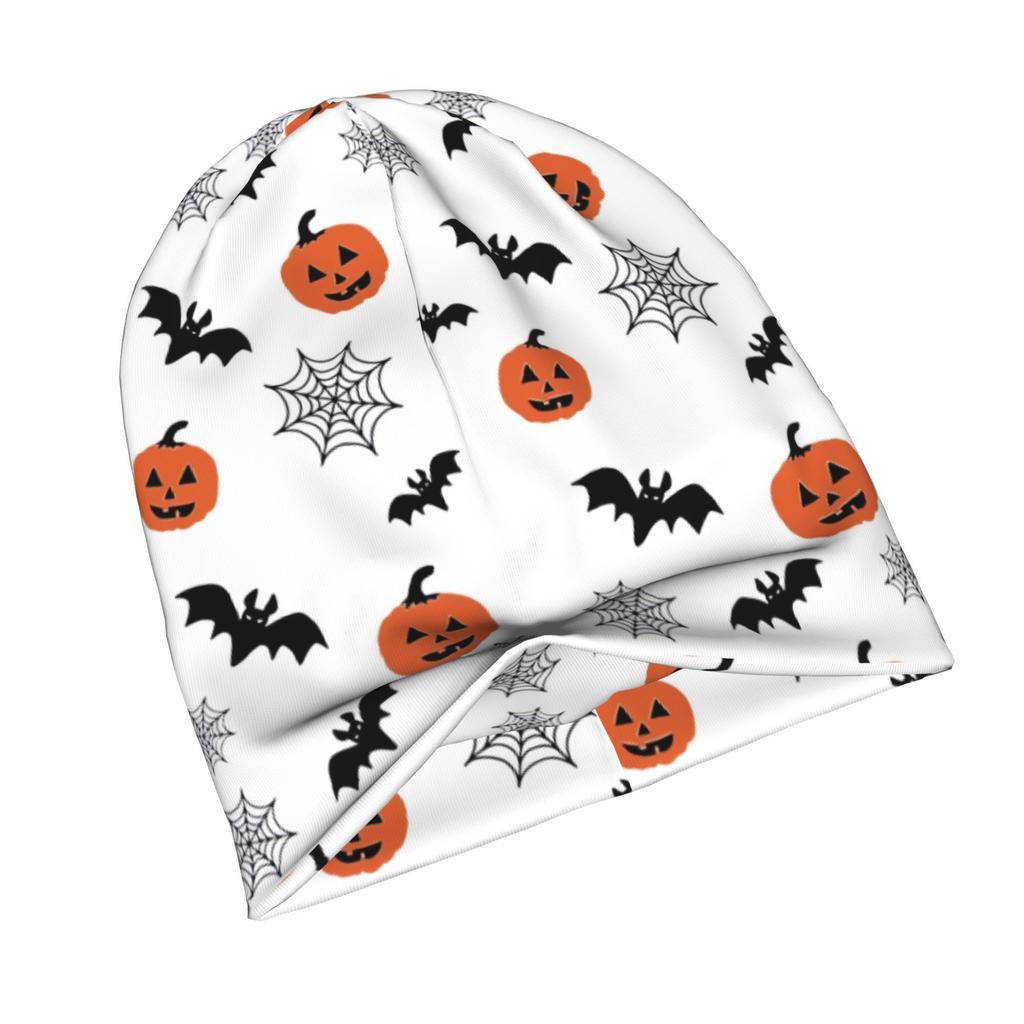 ZLIENSZUS Adult Bat & Pumpkin Knit Hat - Minimalist Bat & Pumpkin Print Beanie, Neutral Tones Suitable for Quiet Style, Versatile for Casual Outfits,