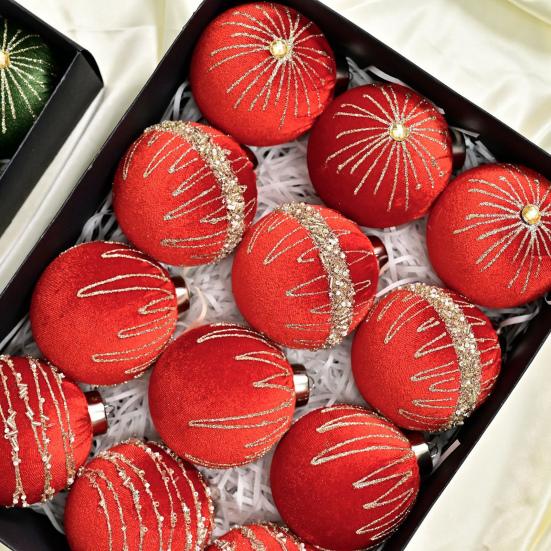 12 шт. Бархатные елочные шары, флокированные рождественские шары, небьющиеся пластиковые шары