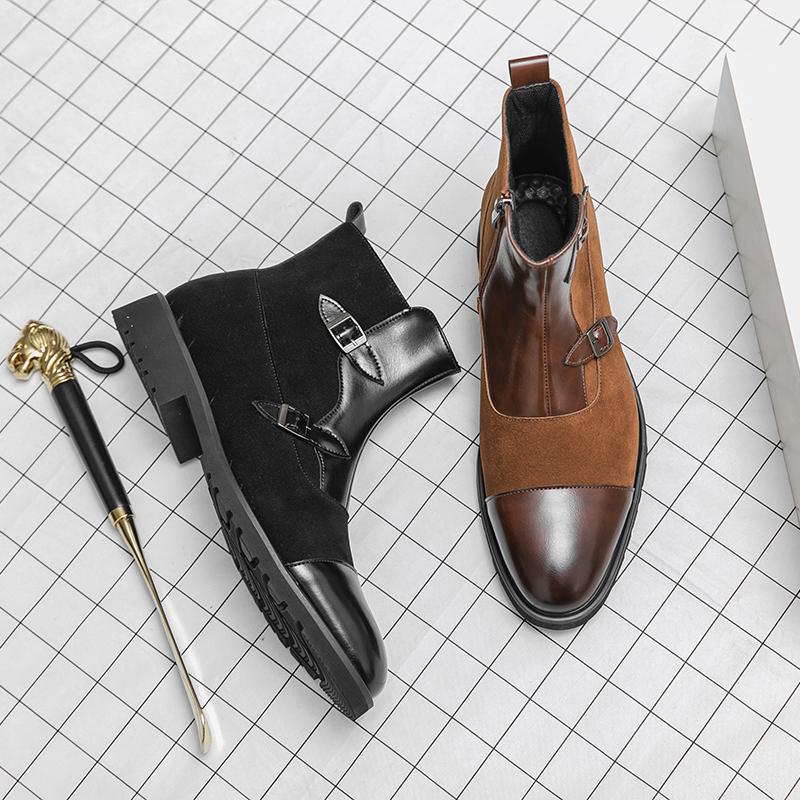 Fashion British Style High Top Pointed Dress Boots Trendy New Men's Business Dress Shoes Winter Men's Leather Short Boots Versatile