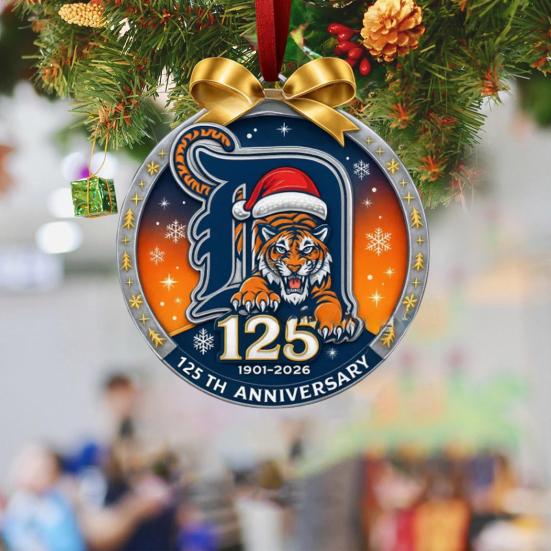 Tiger Team Christmas Decoration Detroit Team 125th Anniversary Hanging Decoration Alloy Ornament with Tiger Logo for Christmas Tree Baseball Fans Gift