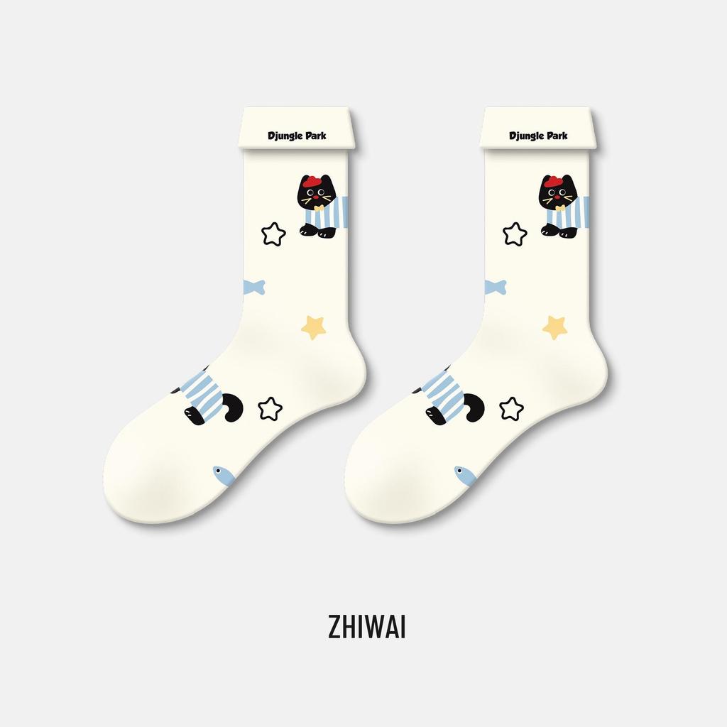 5 пар милых носков до середины икры с японским мультяшным котенком - Дышащие, универсального дизайна для женщин, идеально подходят для весны и осени