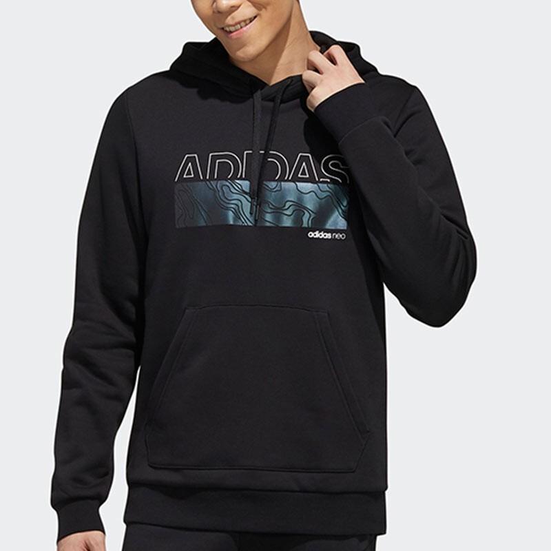 Adidas Толстовка с капюшоном с графическим рисунком нео-металлик и шнурком, мужская толстовка с капюшоном, черная EI4459