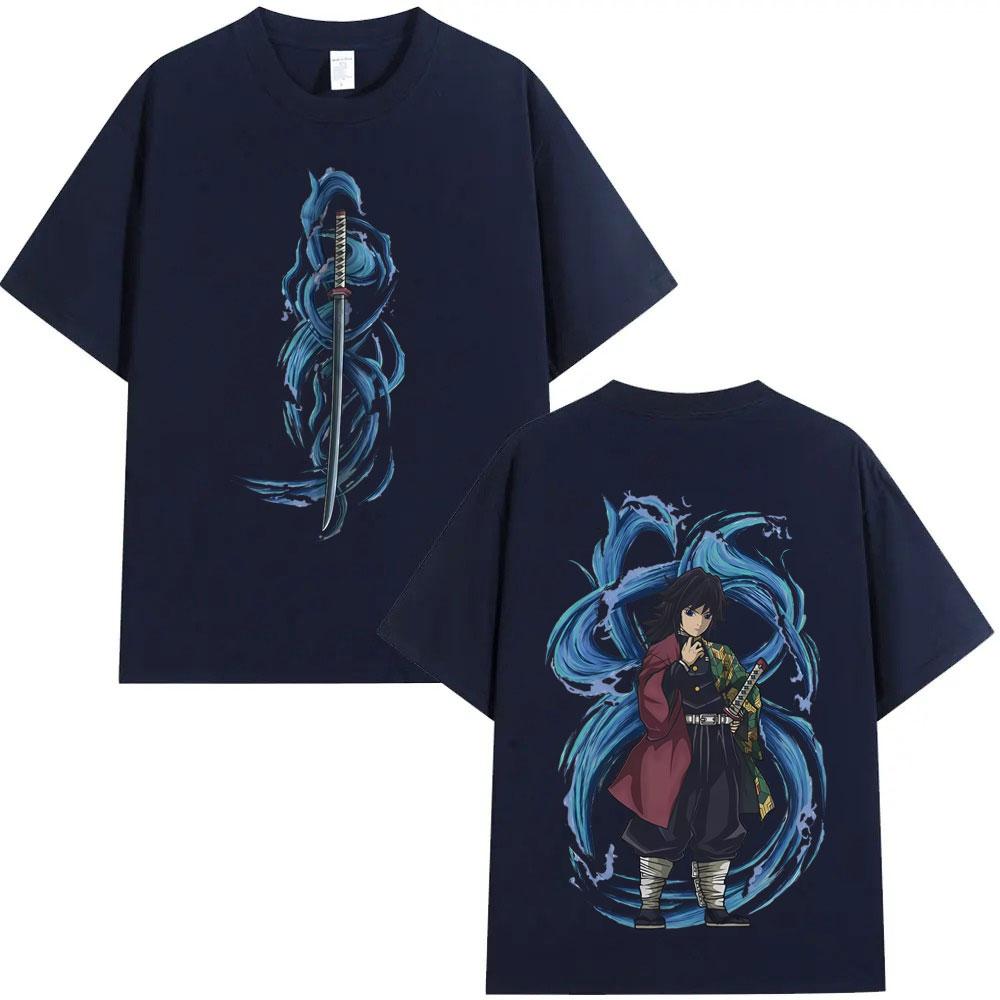 Anime Demon Slayer Water Hashira Tomioka Giyuu Graphic T Shirt Unisex Women Cartoon Unisexga Merch Tshirt Male Casual pure Cotton Top