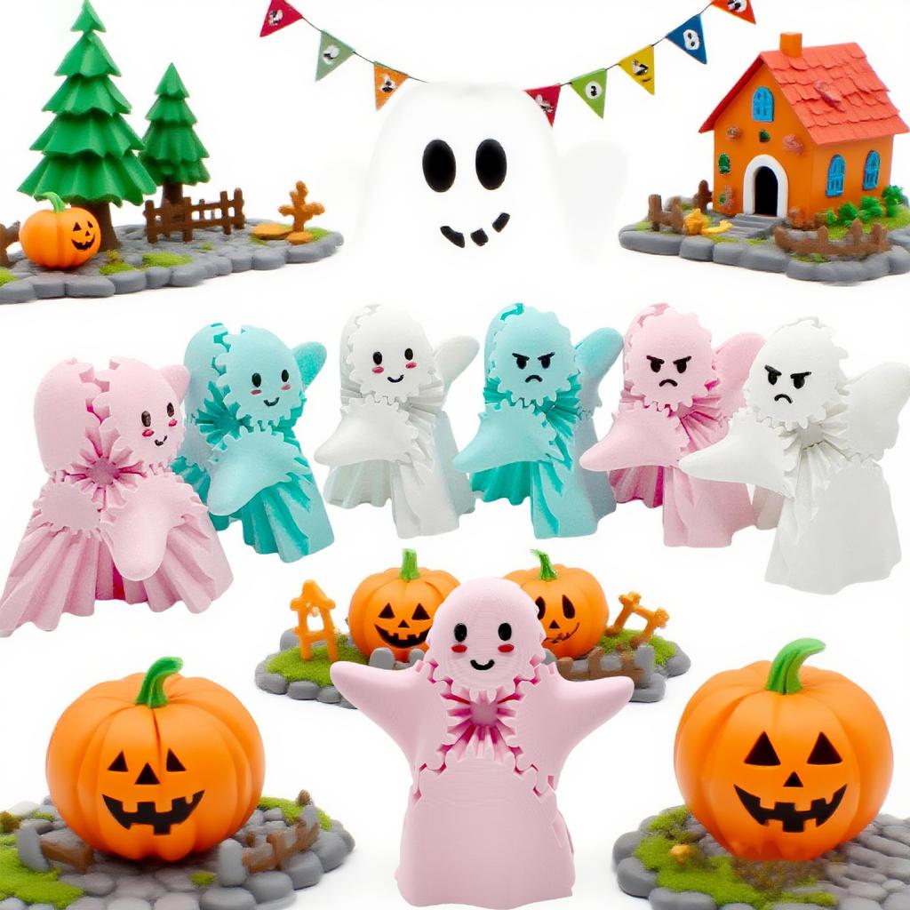 Милые маленькие привидения, напечатанные на 3D-принтере, шестеренки, настольные украшения