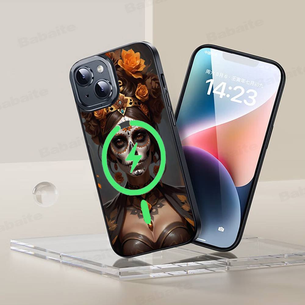 Чехол для телефона Catrina Красивая Девушка Роза Череп Магнитный Чехол Для iPhone 17 16 15 14 13 12 11 Для Magsafe Беспроводная Зарядка Чехол