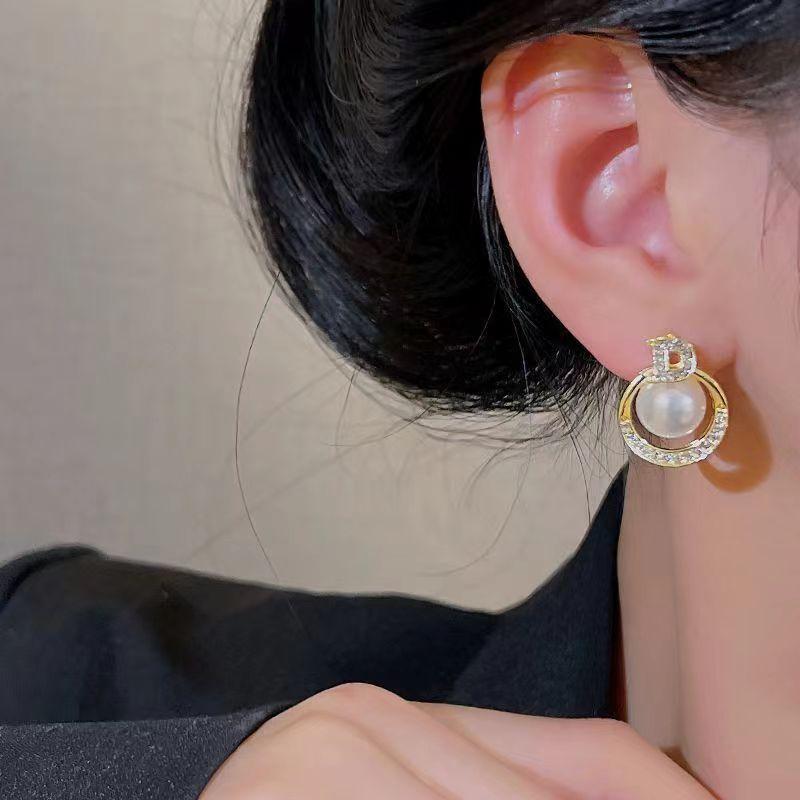 Серебряные серьги s925 с буквой D, светлые, роскошные круглые серьги с жемчугом и цирконом