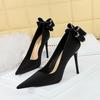 Fashionable Banquet High Heels Slim Heels Women's Shoes Shallow Mouth Pointed Toe, Back Bow Single Shoes