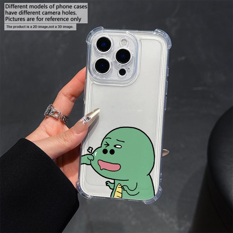 Зеленый мультяшный узор Чехол для телефона Для IPhone 17 Pro Max 16 17 15 14 13 Plus 12 Mini 11 XR 16E Air Чехлы Прозрачные Мягкие Чехлы