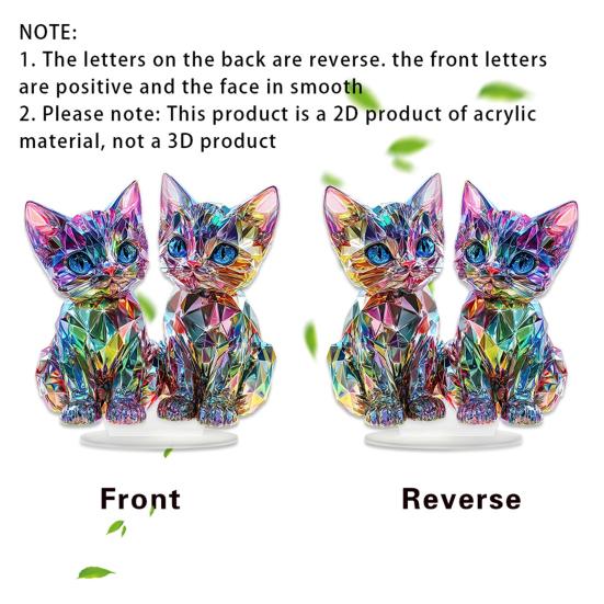 Kitten Desktop Standing Decoration Colorful Miniature 2D Acrylic Dual Cat Sign Standing Animal Ornaments for Home Room Table Decor