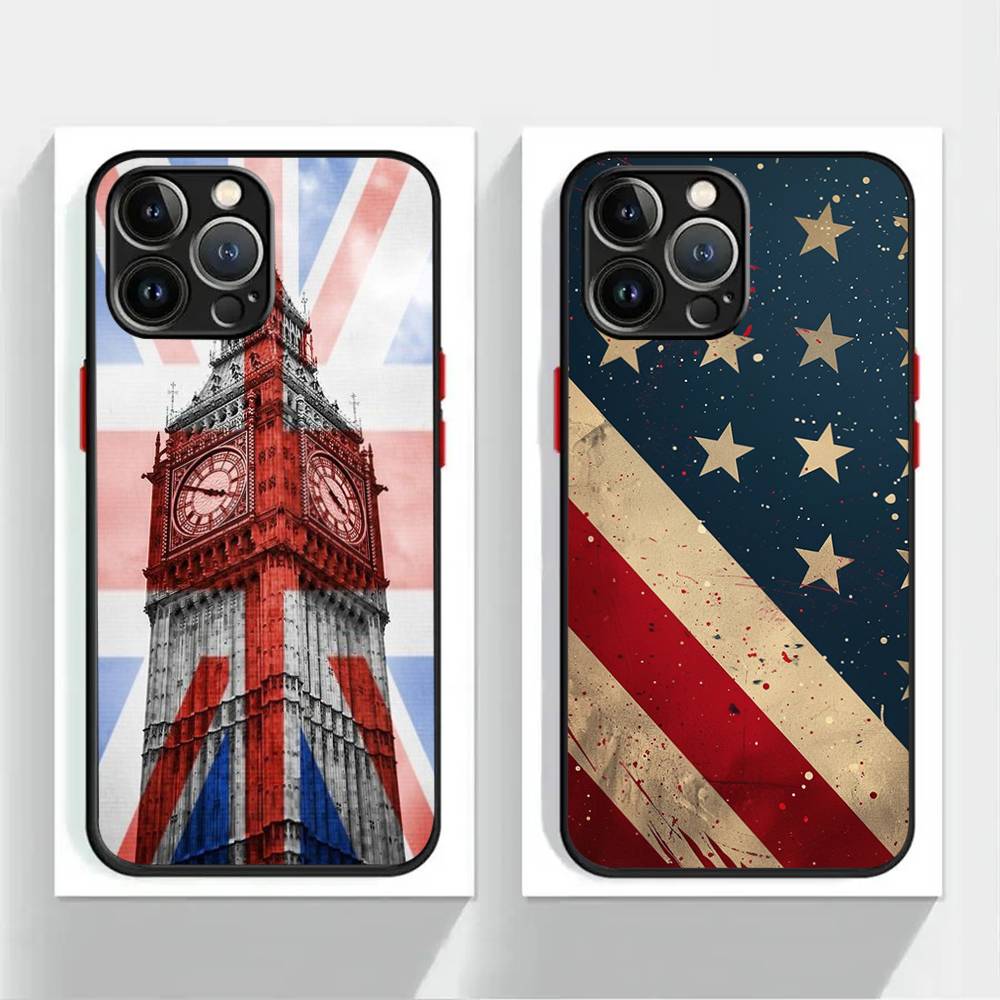 Чехол с флагами США и Великобритании для iPhone X XR XS 11 12 13 14 15 16 pro MAX mini, матовый, противоударный
