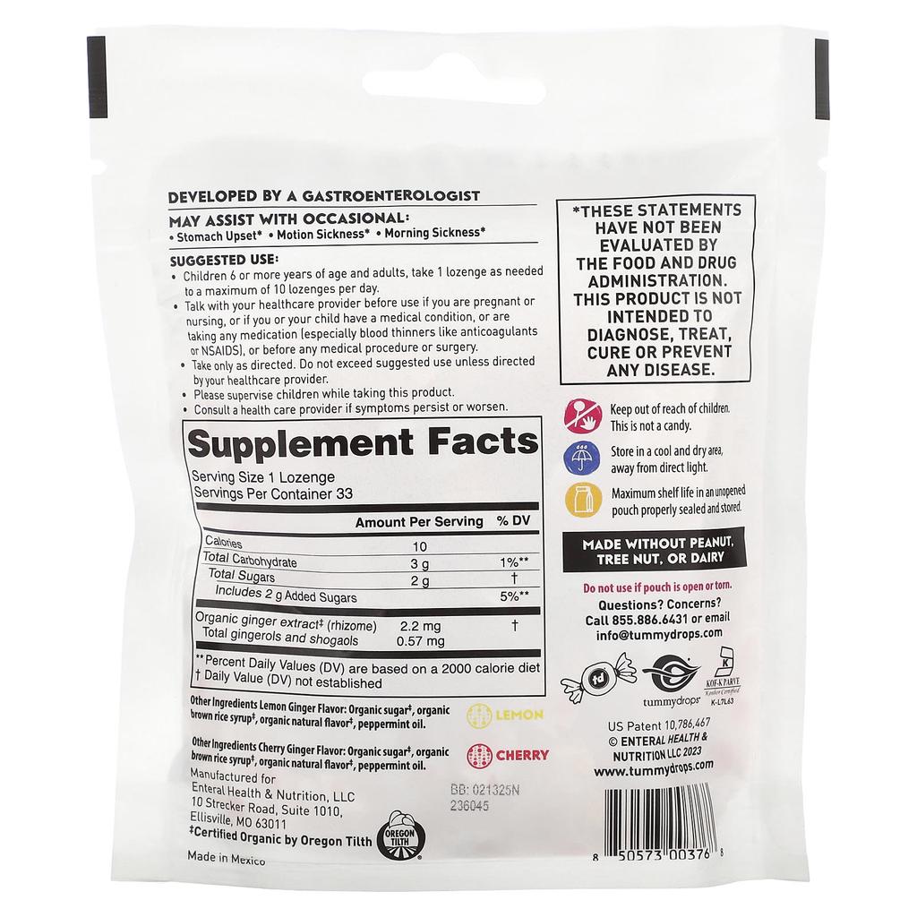 Tummydrops Organic Ginger Variety Pack, 33 Lozenges