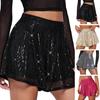 Women Sequin Shorts Elastic High Waist Loose A-line Pure Color Ultra Short