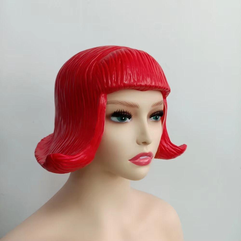 Comfortable To Wear Latex Mask Short Bob Overhead Masks Rubber Colorful Hair Hats  Dance Party